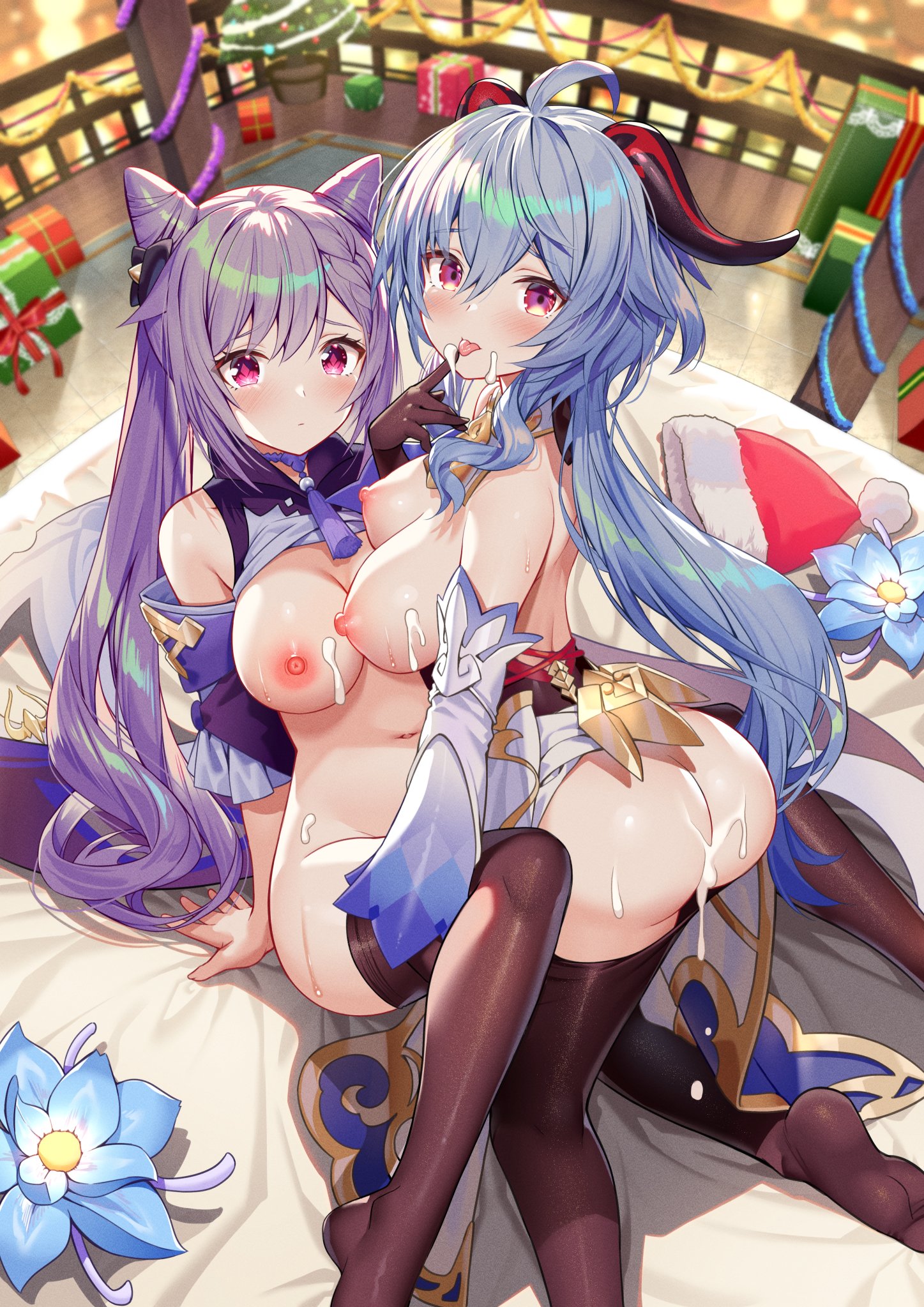 Merry Christmas From Keqing and Ganyu by akusema | Genshin Impact Hentai 1
